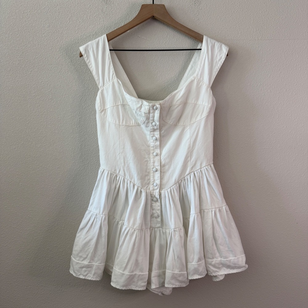 VANESSA MOONEY Womens Button Tiered Romper Size Medium Coquette Boho Summer